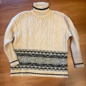 Women's Lizsport Cream Cable Knit Sweater with Black Accents